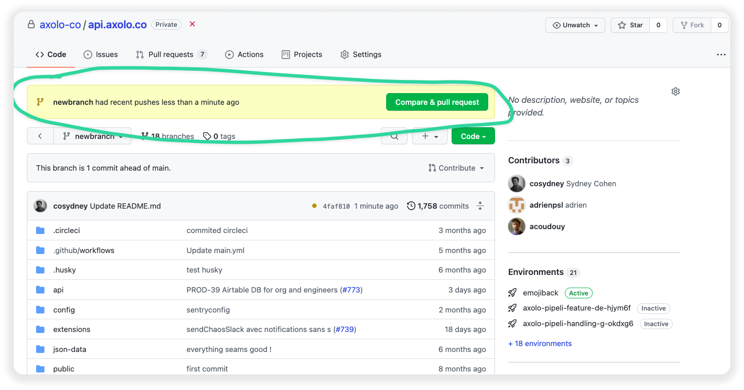 compare & pull request github