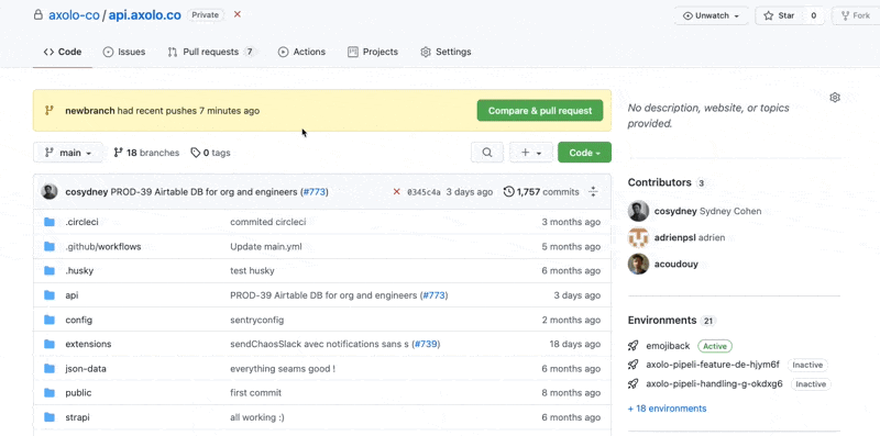 Creating pull request on GitHub, animated GIF